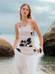 Lumivelle Women's Printed Pleated Camisole (Digital Printing) - Apricot - View 3