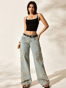 Easelle 女士牛仔长裤，夏季时尚 - 淺色水洗藍 - 查看 3