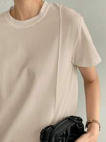 Dazy-Less Solid Seam Detail Tee Business Casual Woman Work Clothes