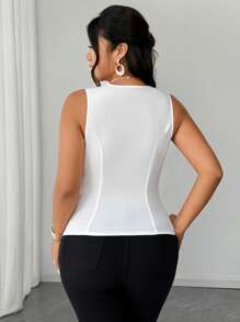 Elenzga Áo len cardigan cổ chữ V thời trang thanh lịch hàng ngày cho nữ cỡ lớn 2025, áo sơ mi không tay có túi trước, xuân/hè - trắng - Xem 2