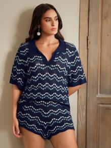 Anewsta 女式撞色针织 Polo 领套头衫 - 彩色 - 查看 4