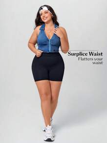 SHEIN Essnce Plus Size Women Summer Elastic Casual Denim Jacket - Blue - View 6