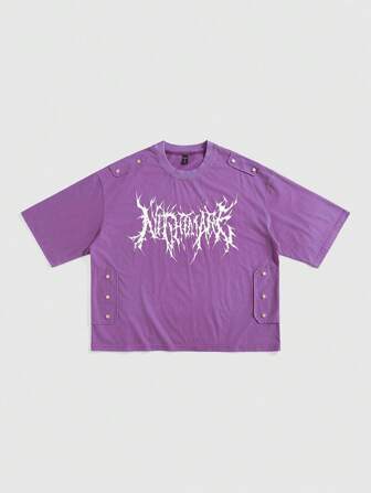 Street Life Herren Nieten gewaschenes bedrucktes T-Shirt, lässiger kurzer Stil