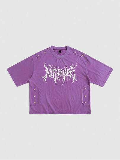 Street Life تي شيرت رجالي بطبعات غسيل براقع، قصير وفضفاض الطراز