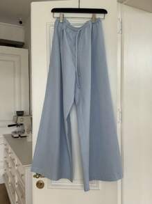 INAWLY Women's Casual Solid Color Drawstring Waist Loose Simple Comfy Wide Leg Pants Fall Cloth For Women - Grey - View 4