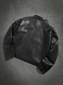 Manfinity LEGND 男士短款长袖拉链皮夹克 男士皮夹克 男士皮革摩托车夹克 男士皮夹克 男士黑色夹克 短款夹克 男士短款夹克 男士黑色拉链夹克 拉链皮夹克 黑色皮夹克 男士短款夹克 男士短款夹克 短款皮夹克 机能夹克，秋冬 - 黑色 - 查看 3