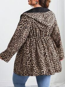 SHEIN CURVE+ Chaqueta con capucha reversible de estampado de leopardo para mujer de tallas grandes, atuendos de otoño/verano, vacaciones en el campo/playa, ropa de playa