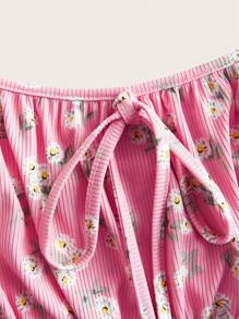SHEIN EZwear 性感紫红色针织紧身迷你连衣裙，细肩带，夏季 - 玫紅色 - 查看 4