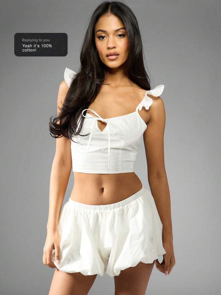 MISSGUIDED Cotton Poplin Ruffle Strap Cami Crop Top