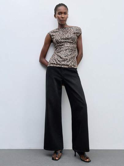 SHEIN Maija Women Asymmetrical Sleeveless Top,Leopard Print Sequined Fabric,Black Summer Seksi Chic Night Out Music Festival Party Holiday Side Slit Fitted Tops