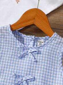 SHEIN Vintaside Kids 2 pièces Ensemble de vêtements casual mignon pour bébé fille avec camisole à bretelles et shorts à carreaux, pour les sorties en extérieur