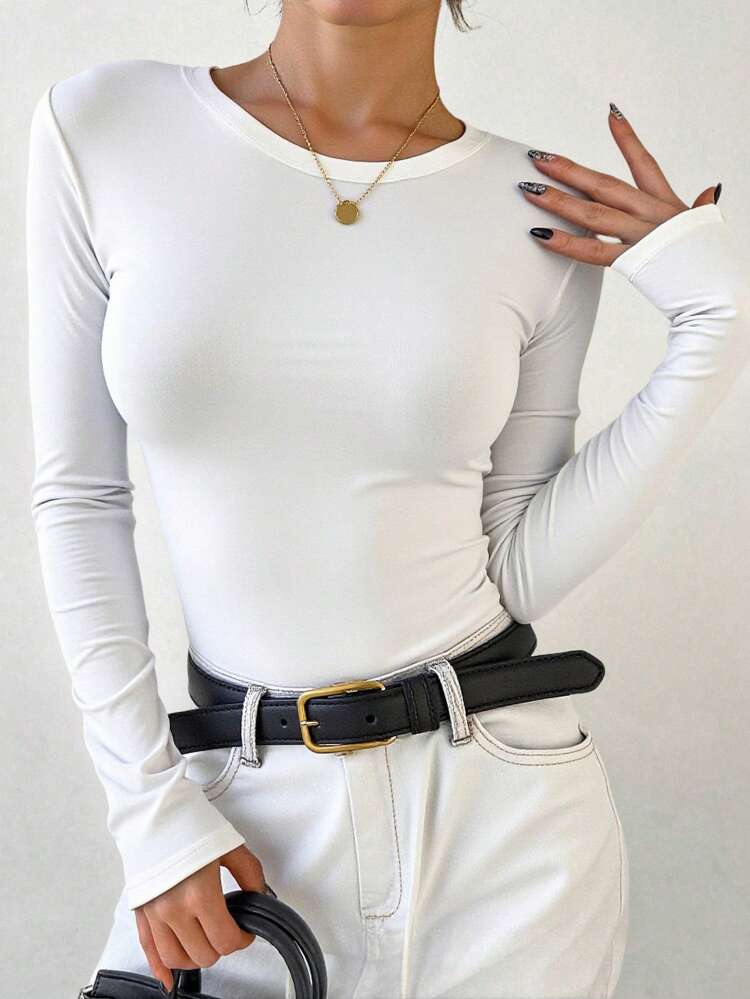 Women's Round Neck Long Sleeve Fitted Casual T-Shirt
