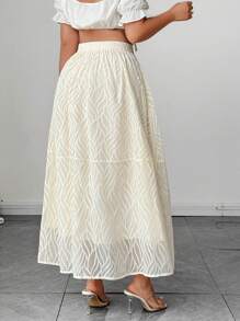 Elenzga Plus Size Casual Mesh Embroidered Flared Skirt, Versatile For Daily Wear Women Summer Clothes Skirt Women Summer Clothing Women S Clothes Women Skirt Birthday Women Casual Skirt Fall Cloth For Women - Apricot - View 2