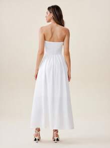 Chiquease Vestido de lino largo y elegante con escote halter para mujer, para fiestas de verano - Blanco - Ver 2