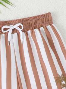 Pantaloncini da bagno a strisce e con stampa di alberi da spiaggia con laccetti, per ragazzo giovane - Multicolore - Visualizzare 3