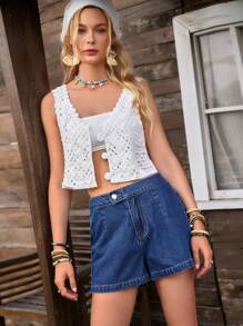 LanaWest Women's Fashionable Denim Shorts, Suitable For Summer - Dark Wash - View 6