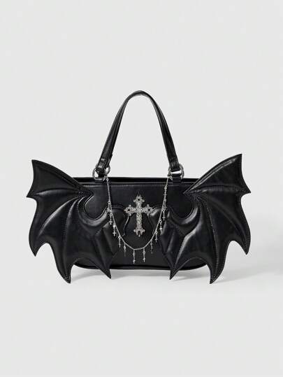 Goth Women Bat Shaped Fashion Black Tote Shoulder Bag For Daily Use, Halloween, Halloween Bags Perfect For Fancy Party Matching With Halloween Costumes