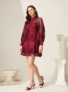 CUCCOO CHICEST 女士酒红色缎面网眼蝴蝶结设计时尚圆头高跟穆勒鞋 - 酒紅色 - 查看 3