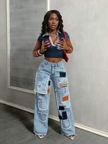 BamGleam 女士夏季时尚牛仔裤 - 藍色 - 查看 4