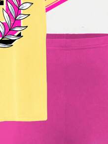 SHEIN Bộ 2 áo thun tay ngắn in chữ đơn giản và quần short cho bé gái, phù hợp cho mùa hè - Nhiều màu - Xem 5