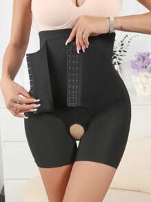 SHEIN Celana Pendek Pembentuk Tubuh Wanita Warna Hitam Berpinggang Tinggi dengan Kontrol Perut dan Bagian Bawah Terbuka, Model Kasual untuk Mengangkat Bokong. - Hitam - View 5
