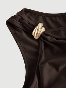 SHEIN MOD Women Solid Color Fitted Pleated Metal Buckle Mini Dress,Club Outfits Women Sexy