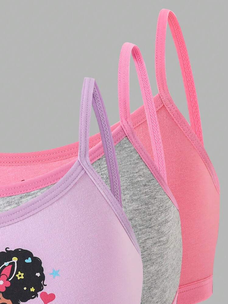 SHEIN 6pcs Set Girls Casual Graphic Print Spaghetti Strap Vest And Briefs, Comfortable Cotton Blend, Young Girl Backto SchoolFashion Fall Winter - Multicolor - View 7