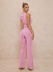 Lumalex 1 Bộ đồ nữ trang trí kim loại bất đối xứng Bodycon loe Co-Ord - Hồng - Xem 7