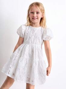 THE HAPPY LOOK Vestido de manga abullonada con bordado dulce para niñas, para verano