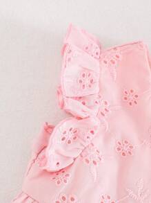 Cozy Pixies Baby Girl Embroidered Hollow Pattern Crew Neck Sleeveless Cardigan Top And Elastic Waist Shorts 2 Pieces Set Baby Girl Clothes Summer Sets 2pc Baby Girl Set Pink Set For Baby Girl Toddler Girl Summer Outfit Baby Girl Eyelet Set