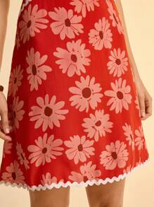 CAJUNI Lace Trim & Hollow-Out Red Beach Mini Dress For Summer Holiday - Multicolor - View 7