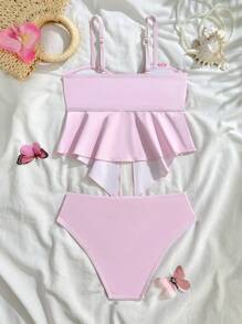 Tween Girls Spaghetti Strap Bikini, Pink Base With Large Floral Bikini Set, Teen Girls Beach Swimsuit, Spring/Summer Bathing Suits For Girls Kids Girls Bathing Suits Bow One Piese Bathing Suit For Girls Bathing Suit For Girls Bathing Suits For Girls One Price