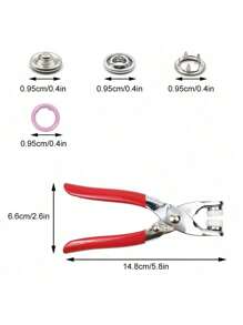 Set de 100 piezas de remaches a presión 9.5mm de 10 colores semi-coloreados con anillo de metal, botones pequeños con caja metálica hueca y herramienta de presión de alicates para costura