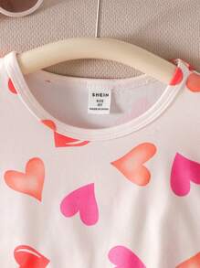 Young Girl Dopamine Color Heart Print Cap Sleeve Tank Top - Multicolor - View 4