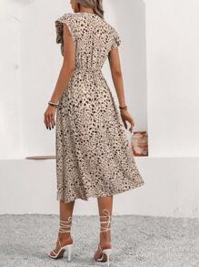 Breezaya Women's Ditsy Floral Sleeveless Button-Up Dress With Ruffle Hem Decoration, Spring & Summer - Apricot - View 2