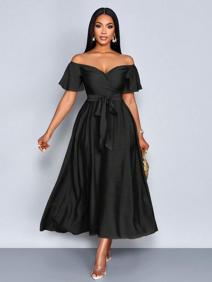 SOLERSUN 女士优雅度假连衣裙，船领修身剪裁，适合度假、日常生活和约会 - 黑色 - 查看 1