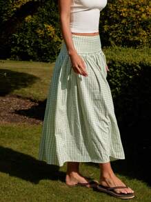 COSMINA Falda larga estilo A con estampado floral y cintura ancha, para campo y vacaciones, de verano