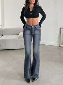 EURMUSE Slim Fit Flare Jeans For Women - Dark Grey - View 5