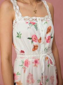 Enchnt Women's White Floral Summer Boho Holiday Tea Party Dress,Sweet&Elegant Lace Decor Cami Sun Dresses, Vacation&Wedding Guest Outfits - Multicolor - View 2