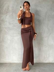 Aloruh Women Two Pieces Outfits For Daily Wear - Brown - View 6