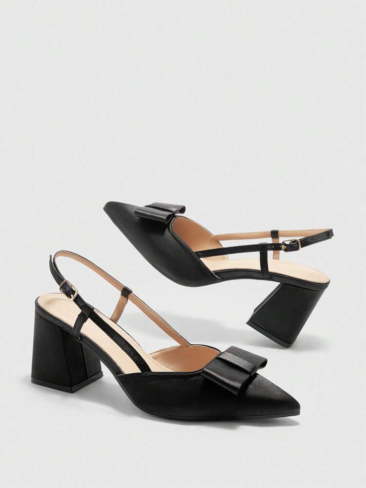 CUCCOO BIZCHIC Tacones de punta fina con espalda abierta estilo minimalista clásico negro, adecuados para el trabajo, citas, fiestas, vacaciones y bodas