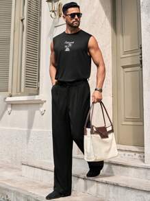 Manfinity VCAY Men's Casual Rhinestone Studded Palm Tree Print Knit Sleeveless Tank Top - Black - View 5