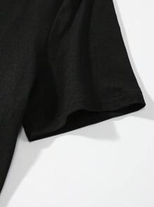 SHEIN 女士加大码休闲白色图案超大 T 恤，带有闪亮天使翅膀设计，短袖圆领上衣，适合春夏季 - 黑色 - 查看 4