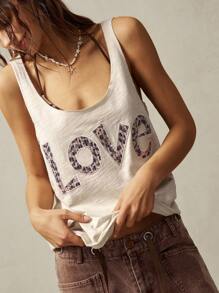 Bohemela Camiseta de tirantes casual de cuello redondo con estampado de leopardo y letras, para mujer de talla grande, verano