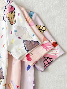 Girls Snug Fit Ice Cream Print Short Sleeve Pajama Set, 2pcs - Multicolor - View 5