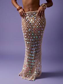 MISSGUIDED Váy Maxi Đi Biển Váy Lưới Móc Lấp Lánh Đính Đá Dài Đồ Đi Biển Sarong Nghỉ Mát Kỳ Nghỉ Lễ Hội Tiệc Bể Bơi - trắng - Xem 6