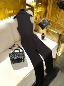 Franclia 女士时尚优雅无袖高端修身连体裤 - 黑色 - 查看 2
