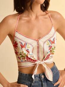 CAJUNI Women's Boho Tropical Plant & Animal Print Backless Tank Top, Beach & Holiday Casual Halter - Multicolor - View 5