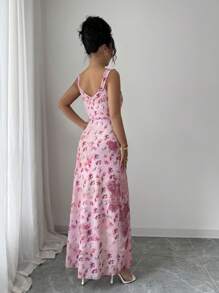 Breezaya Vestido-camiseta de mujer de 2 capas con estampado tie-dye desteñido y floral ditsy para la fiesta de té a la francesa