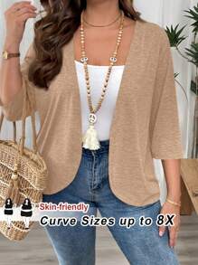 SHEIN CURVE+ 大码女式夏季不对称下摆休闲开衫，黑色，加大曲线，波西米亚度假风大码夏季女式开衫披肩大码休闲上衣女式大码服装 8xl 秋冬女装